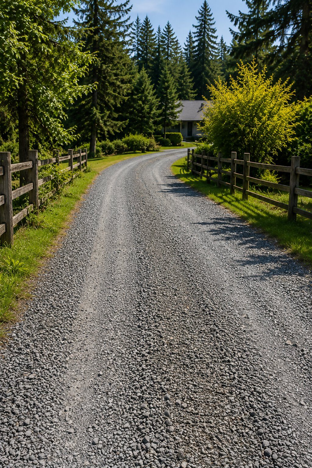 Finished gravel driveway through rural property